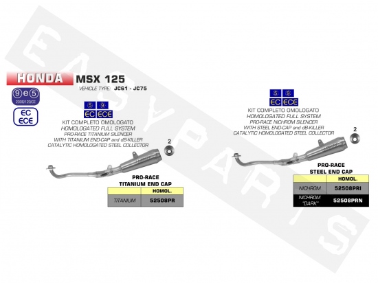 Pot ARROW Pro-Race Nichrom Dark Honda MSX 125i E3 2013-2015/E4 2016-2019